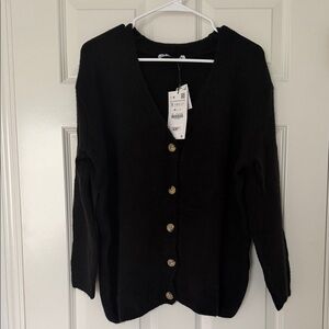NWT. Zara Black Long Cardigan with Buttons